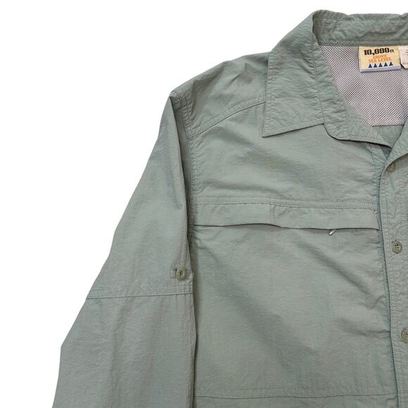 10,000 Ft Above Sea Level Shirt Mens L Button Up Long Sleeve Mint Green Fishing - Picture 7 of 10